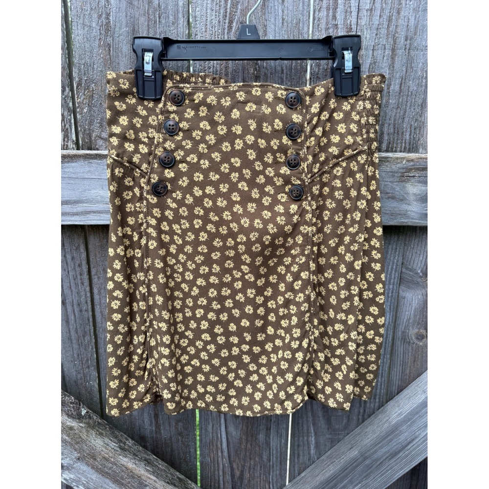 Madewell Brown Floral Smocked Back Button Front Mini Skirt XXS MA993